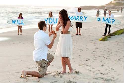 Couple getting engaged on the beach