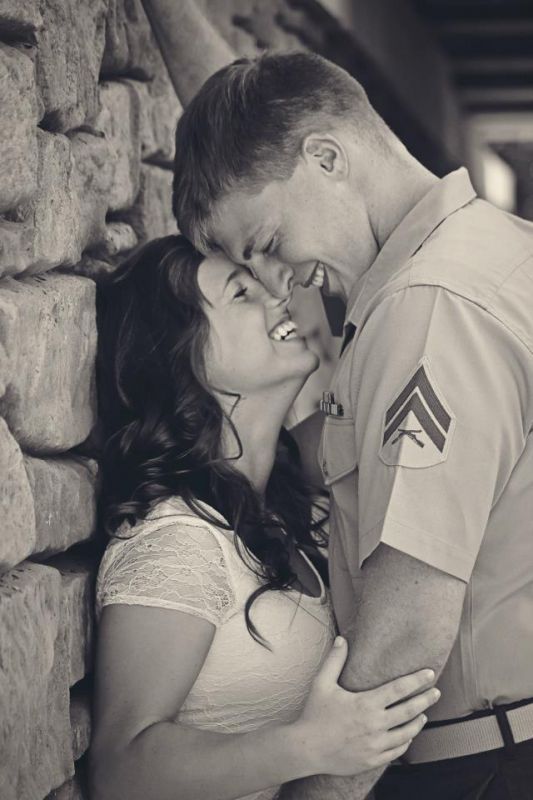 Cute engagement photo of a military couple