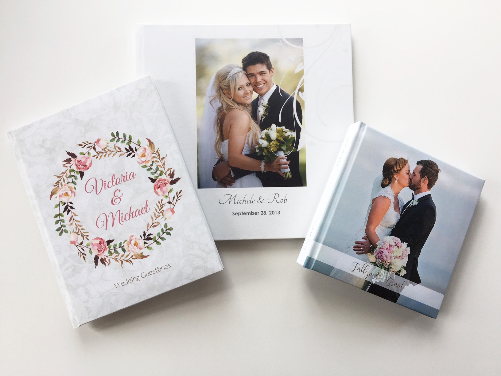 Wedding albums and guest books with photo warp cover