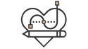 Icon of a heart with a pencil and a design path symbolizing creativity and design.