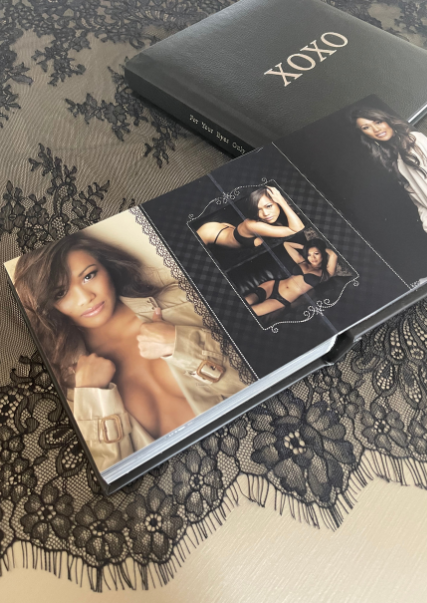 Boudoir photo book - genuine black leather cover with lay flat pages